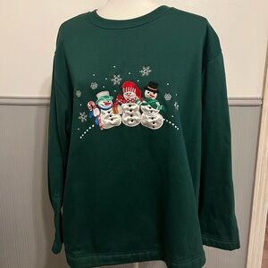 Vintage Basic Editions Holiday Christmas Snowmen Graphic Green Sweatshirt